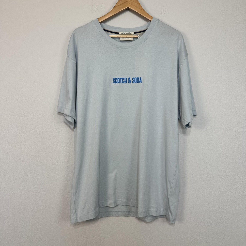 Scotch & Soda Shirt Mens XL Blue‎ SS Graphic Tee Skyway Logo Cotton Crewneck